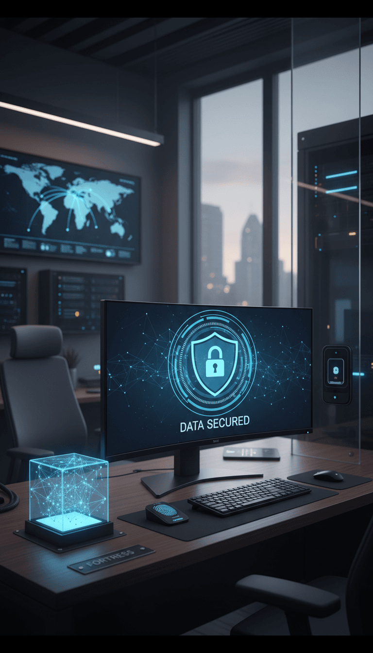 Secure office environment symbolizing data privacy and protection