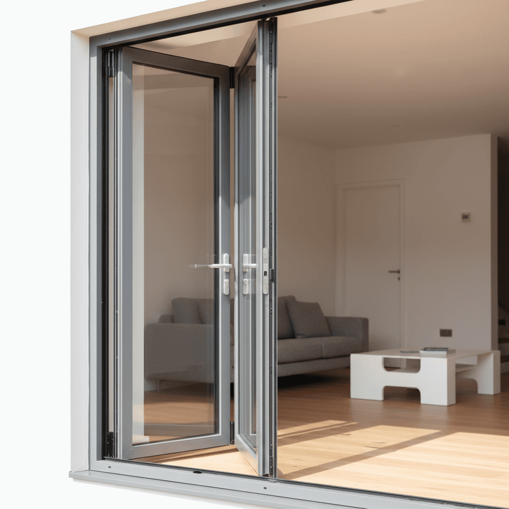 Aluminium bifold doors in open position showing smooth operation